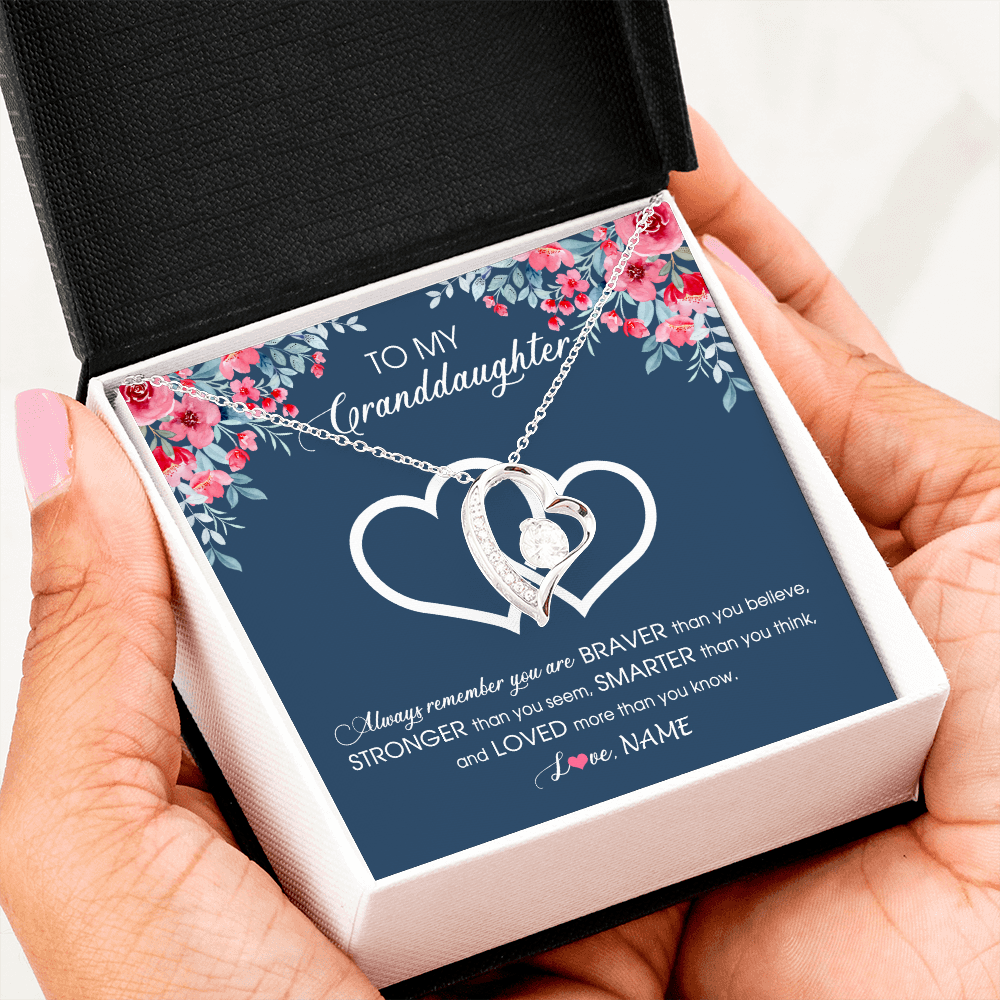 Personalized To My Granddaughter Necklace From Grandma Grandpa Braver Stronger Smarter Loved Granddaughter Jewelry Birthday Christmas Customized Message Card
