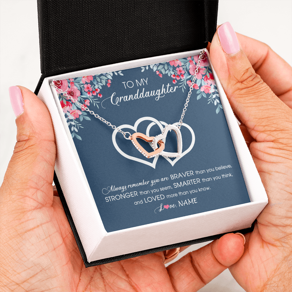Personalized To My Granddaughter Necklace From Grandma Grandpa Braver Stronger Smarter Loved Granddaughter Jewelry Birthday Christmas Customized Message Card
