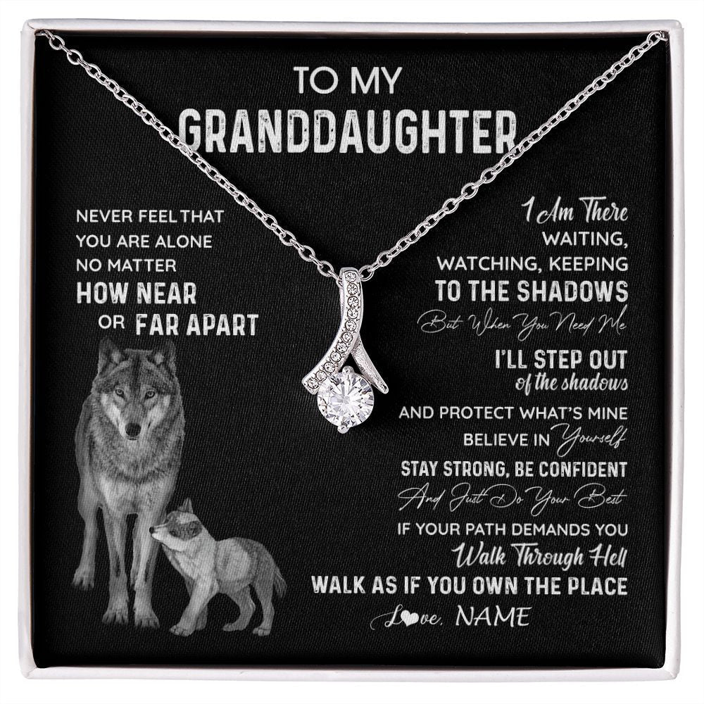 Personalized To My Granddaughter Necklace From Grandma Grandpa Never Feel You Are Alone Wolf Granddaughter Birthday Christmas Customized Gift Box Message Card