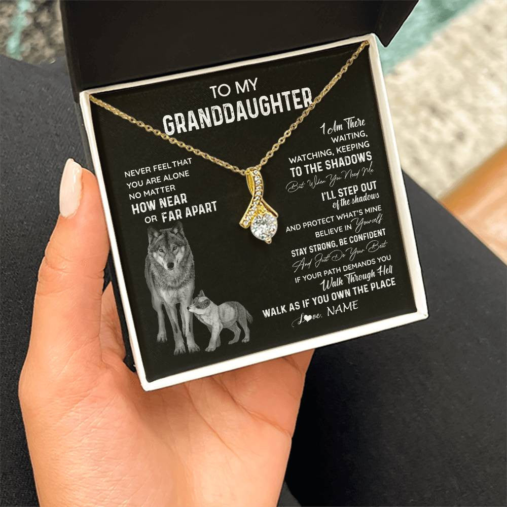 Personalized To My Granddaughter Necklace From Grandma Grandpa Never Feel You Are Alone Wolf Granddaughter Birthday Christmas Customized Gift Box Message Card
