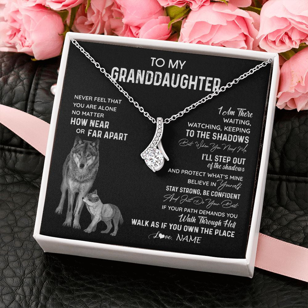 Personalized To My Granddaughter Necklace From Grandma Grandpa Never Feel You Are Alone Wolf Granddaughter Birthday Christmas Customized Gift Box Message Card