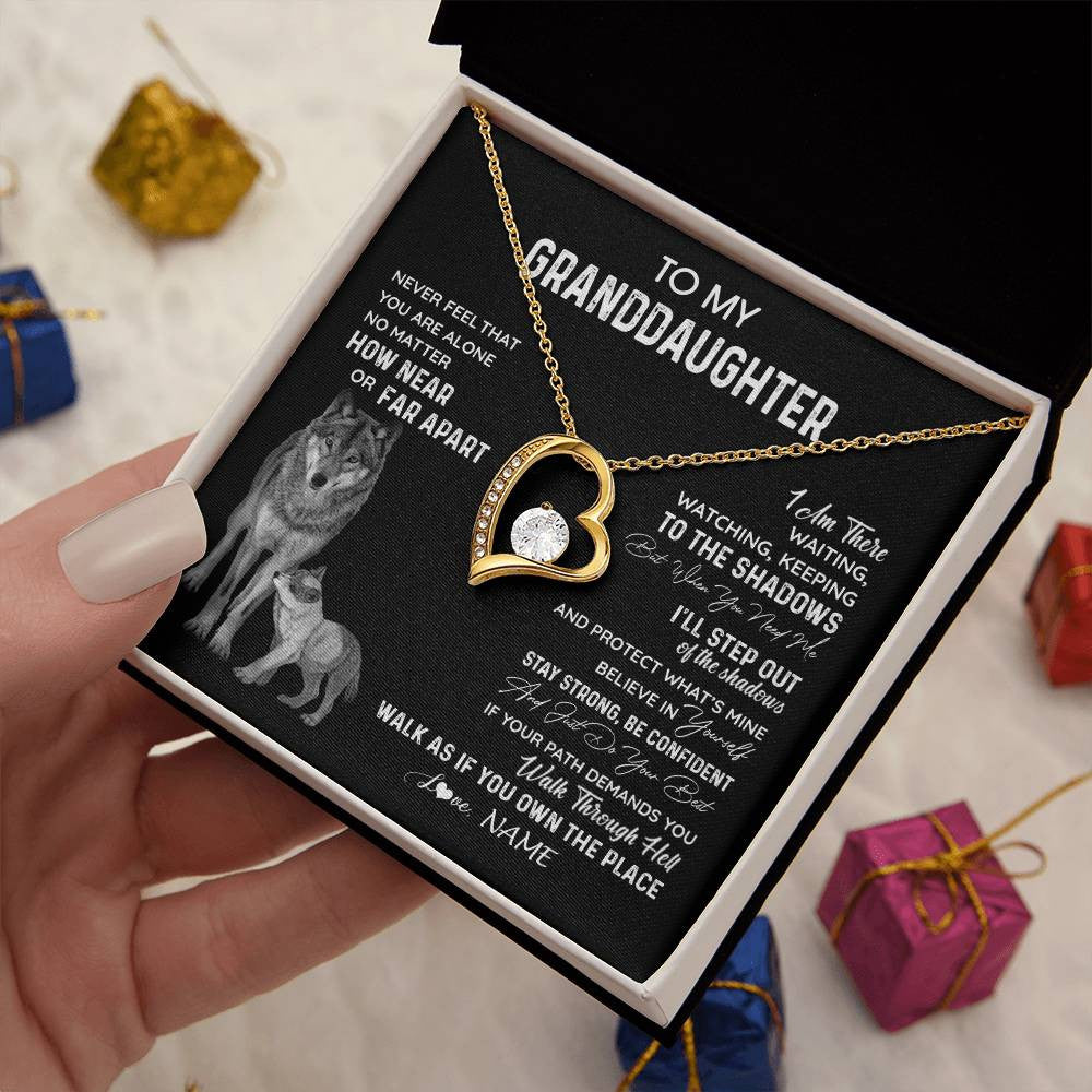Personalized To My Granddaughter Necklace From Grandma Grandpa Never Feel You Are Alone Wolf Granddaughter Birthday Christmas Customized Gift Box Message Card