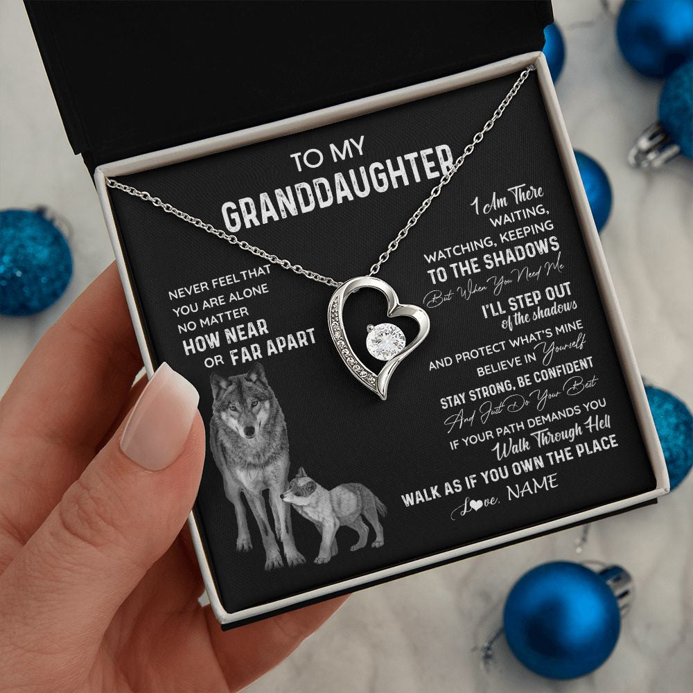 Personalized To My Granddaughter Necklace From Grandma Grandpa Never Feel You Are Alone Wolf Granddaughter Birthday Christmas Customized Gift Box Message Card