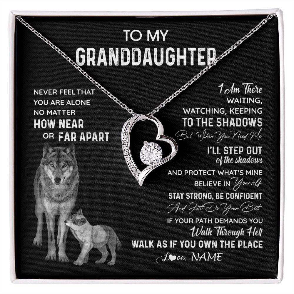 Personalized To My Granddaughter Necklace From Grandma Grandpa Never Feel You Are Alone Wolf Granddaughter Birthday Christmas Customized Gift Box Message Card