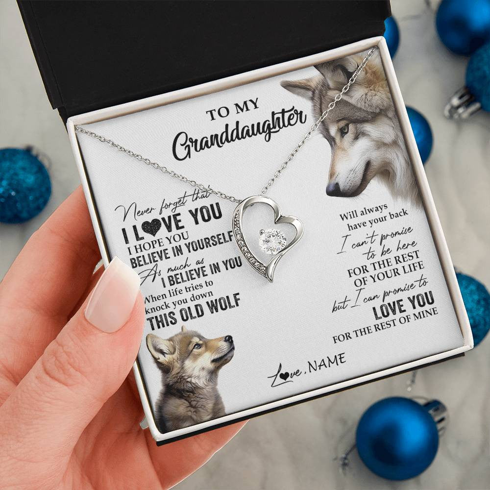 Personalized To My Granddaughter Necklace From Grandma Grandpa This Old Wolf Love You Granddaughter Birthday Christmas Customized Gift Box Message Card