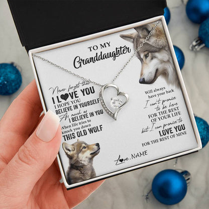 Personalized To My Granddaughter Necklace From Grandma Grandpa This Old Wolf Love You Granddaughter Birthday Christmas Customized Gift Box Message Card
