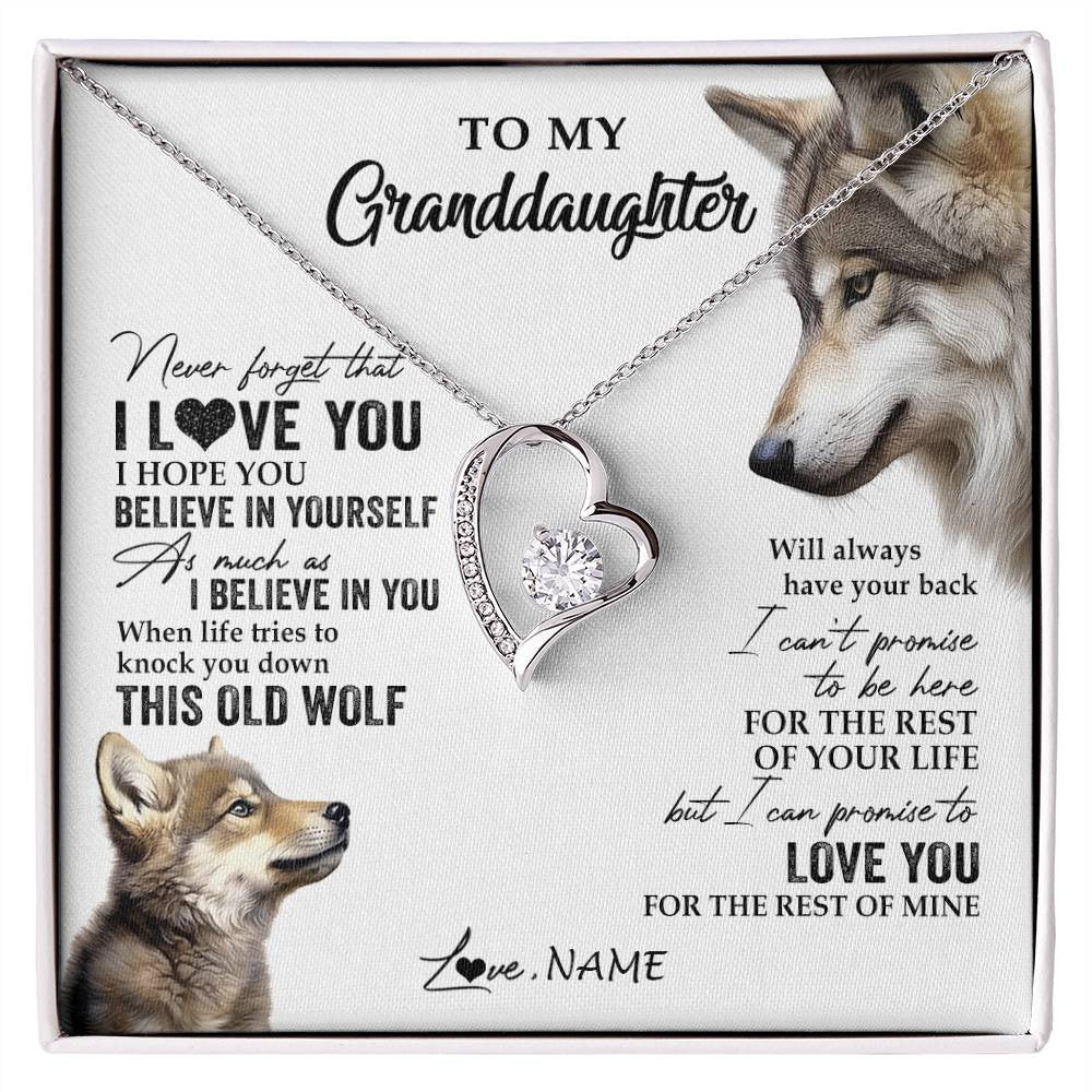 Personalized To My Granddaughter Necklace From Grandma Grandpa This Old Wolf Love You Granddaughter Birthday Christmas Customized Gift Box Message Card