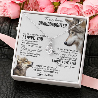 Personalized To My Granddaughter Necklace From Grandma Just Do You Best Laugh Love Live Wolf Granddaughter Birthday Christmas Customized Gift Box Message Card