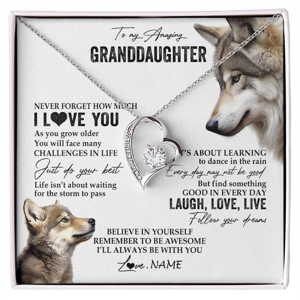 Personalized To My Granddaughter Necklace From Grandma Just Do You Best Laugh Love Live Wolf Granddaughter Birthday Christmas Customized Gift Box Message Card