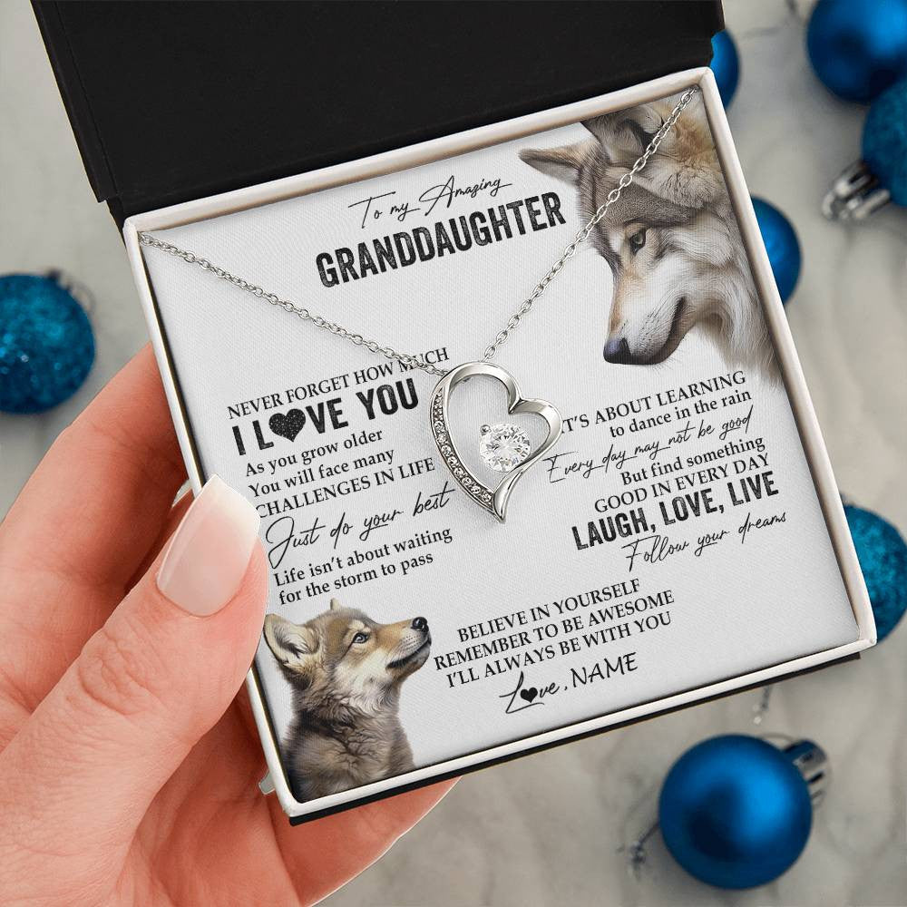 Personalized To My Granddaughter Necklace From Grandma Just Do You Best Laugh Love Live Wolf Granddaughter Birthday Christmas Customized Gift Box Message Card