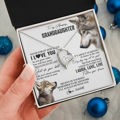 Personalized To My Granddaughter Necklace From Grandma Just Do You Best Laugh Love Live Wolf Granddaughter Birthday Christmas Customized Gift Box Message Card