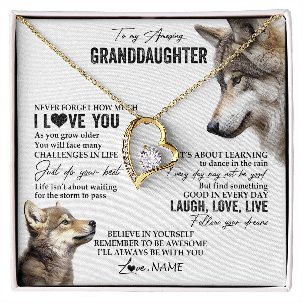 Personalized To My Granddaughter Necklace From Grandma Just Do You Best Laugh Love Live Wolf Granddaughter Birthday Christmas Customized Gift Box Message Card