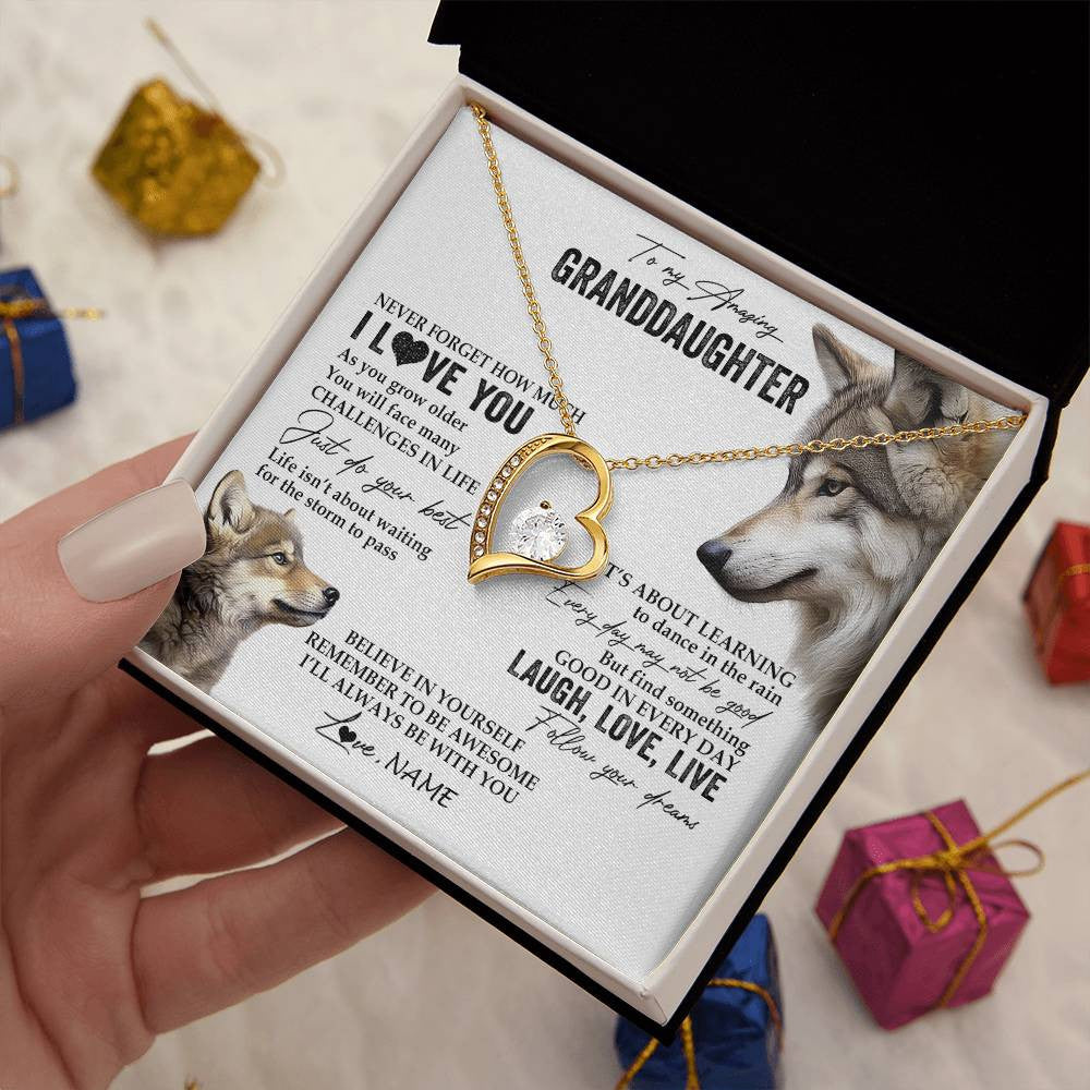 Personalized To My Granddaughter Necklace From Grandma Just Do You Best Laugh Love Live Wolf Granddaughter Birthday Christmas Customized Gift Box Message Card