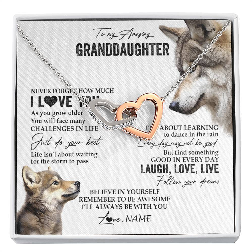 Personalized To My Granddaughter Necklace From Grandma Just Do You Best Laugh Love Live Wolf Granddaughter Birthday Christmas Customized Gift Box Message Card