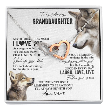 Personalized To My Granddaughter Necklace From Grandma Just Do You Best Laugh Love Live Wolf Granddaughter Birthday Christmas Customized Gift Box Message Card