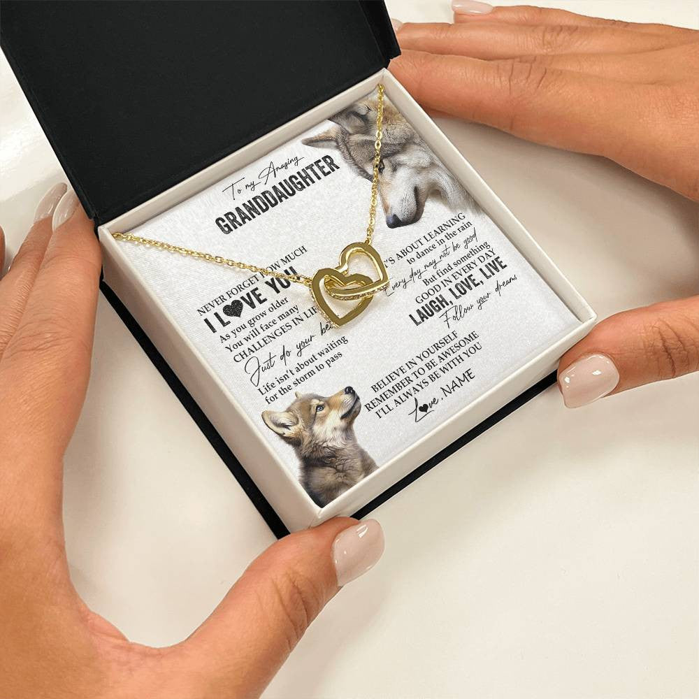 Personalized To My Granddaughter Necklace From Grandma Just Do You Best Laugh Love Live Wolf Granddaughter Birthday Christmas Customized Gift Box Message Card