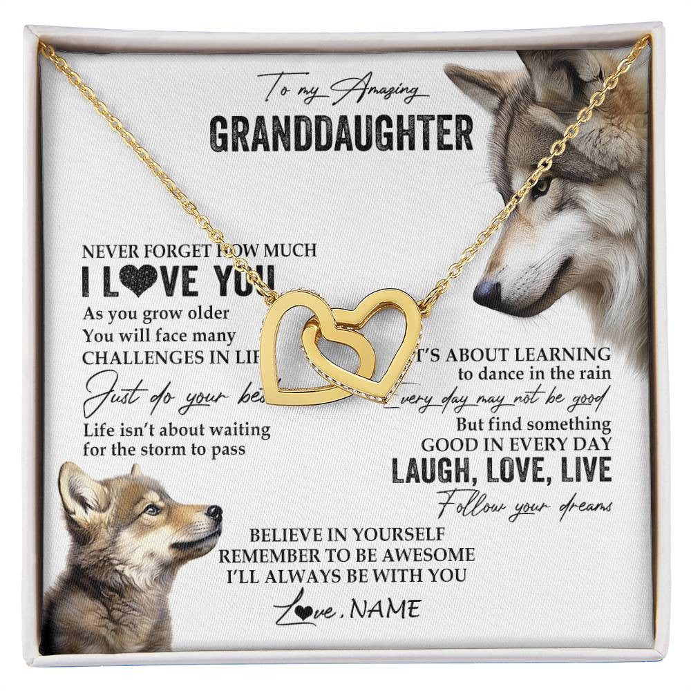 Personalized To My Granddaughter Necklace From Grandma Just Do You Best Laugh Love Live Wolf Granddaughter Birthday Christmas Customized Gift Box Message Card