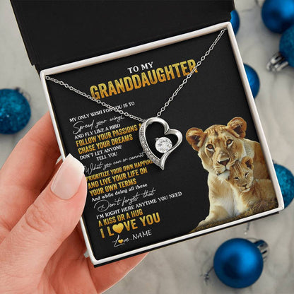 Personalized To My Granddaughter Necklace From Grandma Lion My Only Wish For You Granddaughter Birthday Christmas Customized Gift Box Message Card
