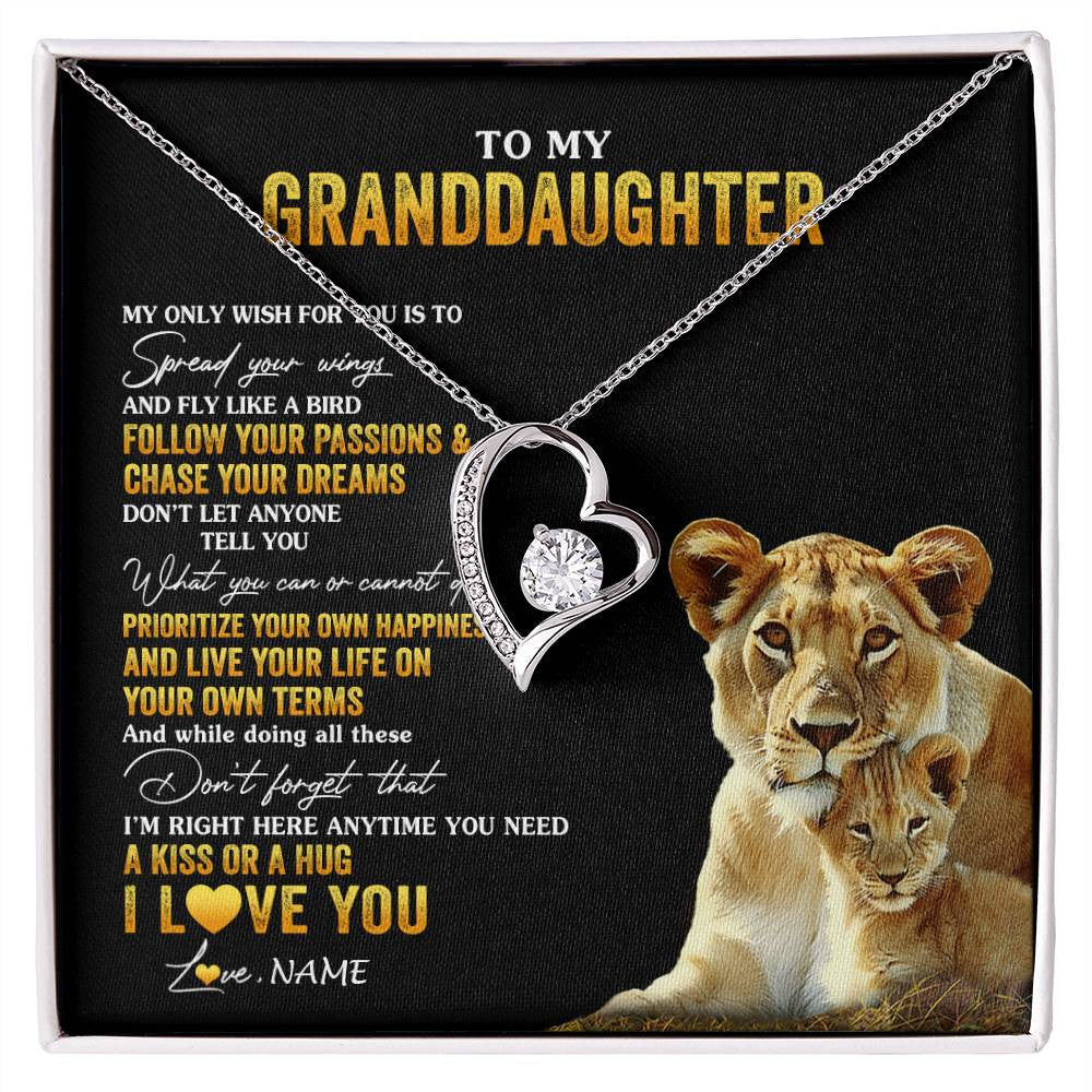 Personalized To My Granddaughter Necklace From Grandma Lion My Only Wish For You Granddaughter Birthday Christmas Customized Gift Box Message Card