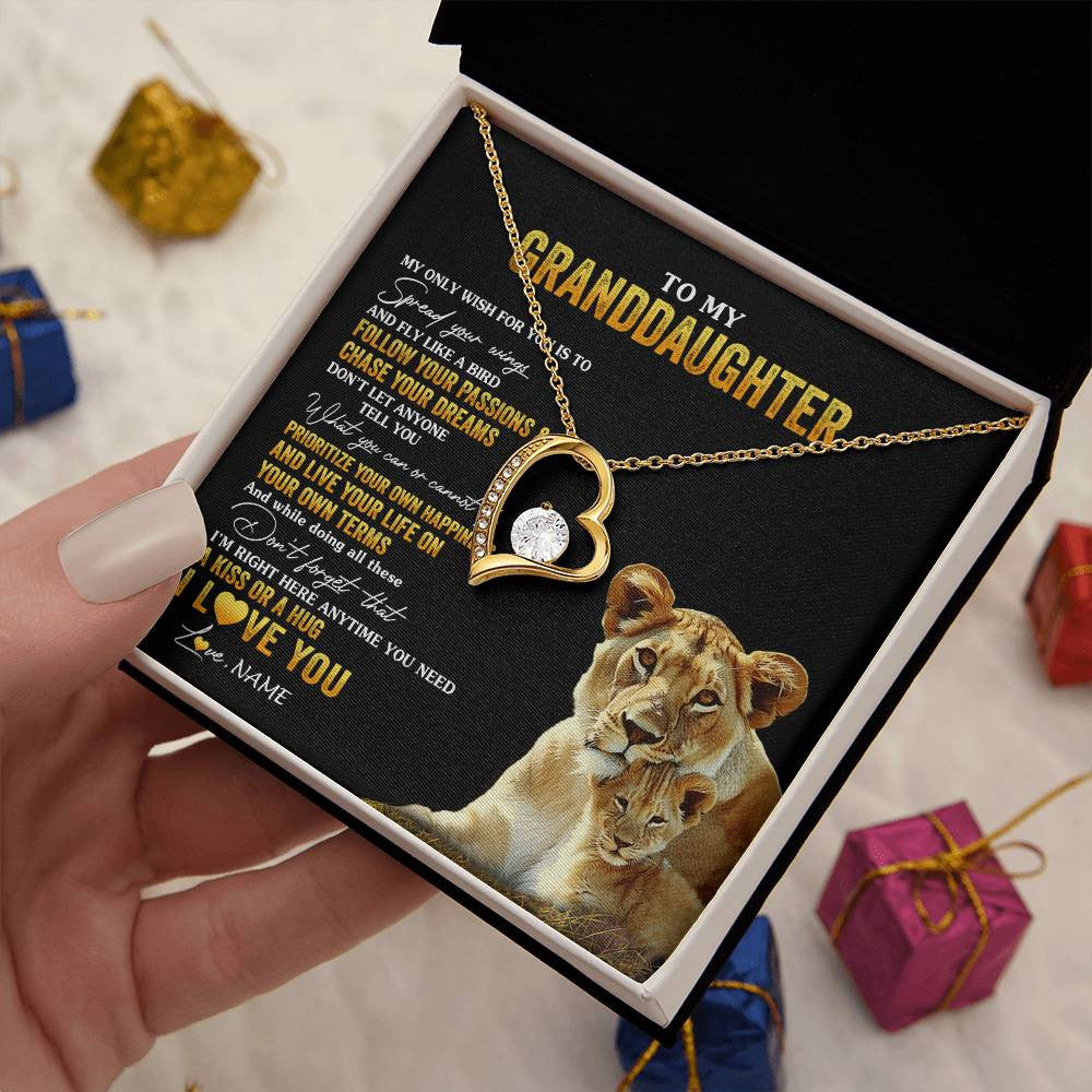Personalized To My Granddaughter Necklace From Grandma Lion My Only Wish For You Granddaughter Birthday Christmas Customized Gift Box Message Card
