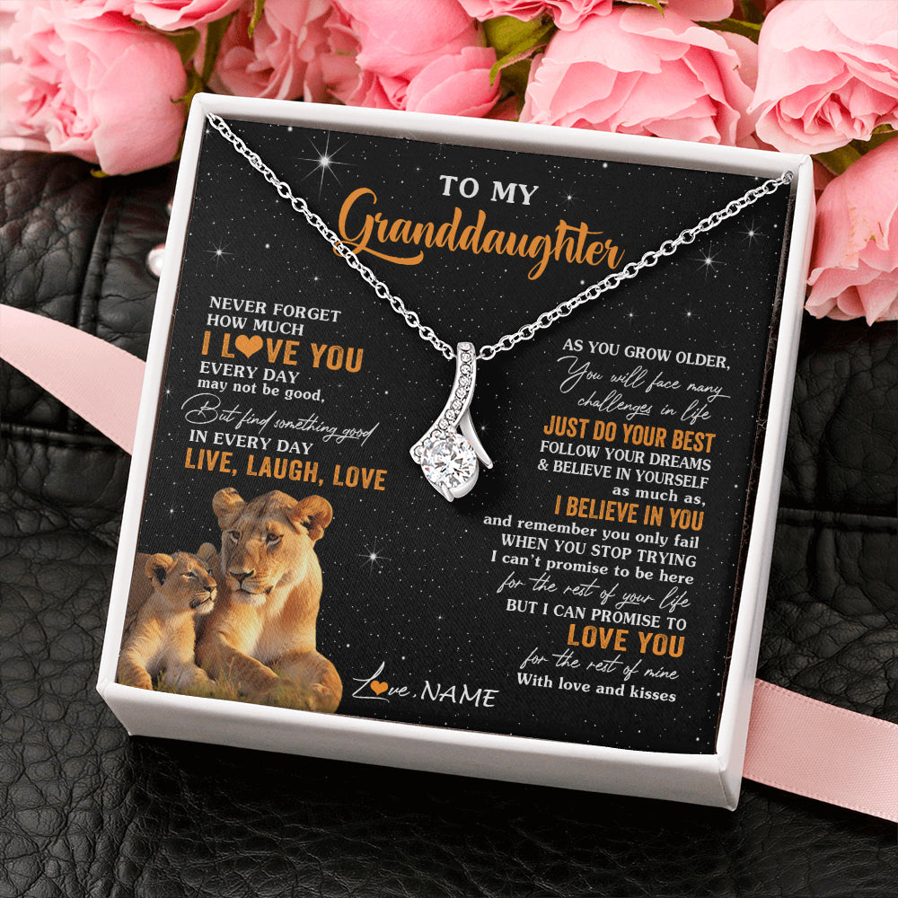 Personalized To My Granddaughter Necklace From Grandma Live Laugh Love Lion Birthday Gifts Positive Graduation Christmas Customized Gift Box Message Card
