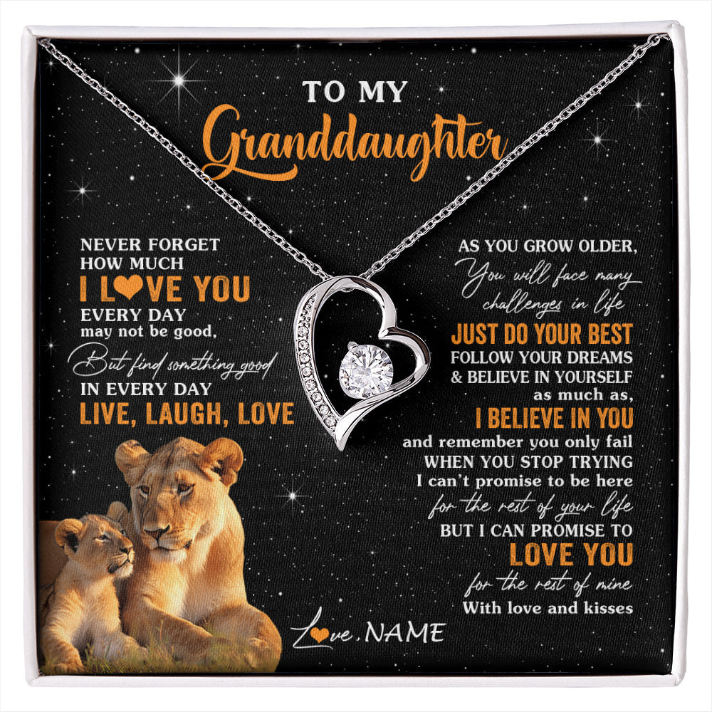 Personalized To My Granddaughter Necklace From Grandma Live Laugh Love Lion Birthday Gifts Positive Graduation Christmas Customized Gift Box Message Card