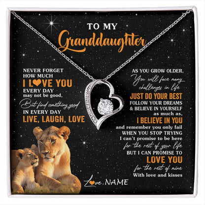 Personalized To My Granddaughter Necklace From Grandma Live Laugh Love Lion Birthday Gifts Positive Graduation Christmas Customized Gift Box Message Card