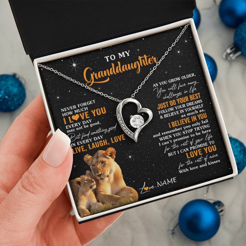 Personalized To My Granddaughter Necklace From Grandma Live Laugh Love Lion Birthday Gifts Positive Graduation Christmas Customized Gift Box Message Card