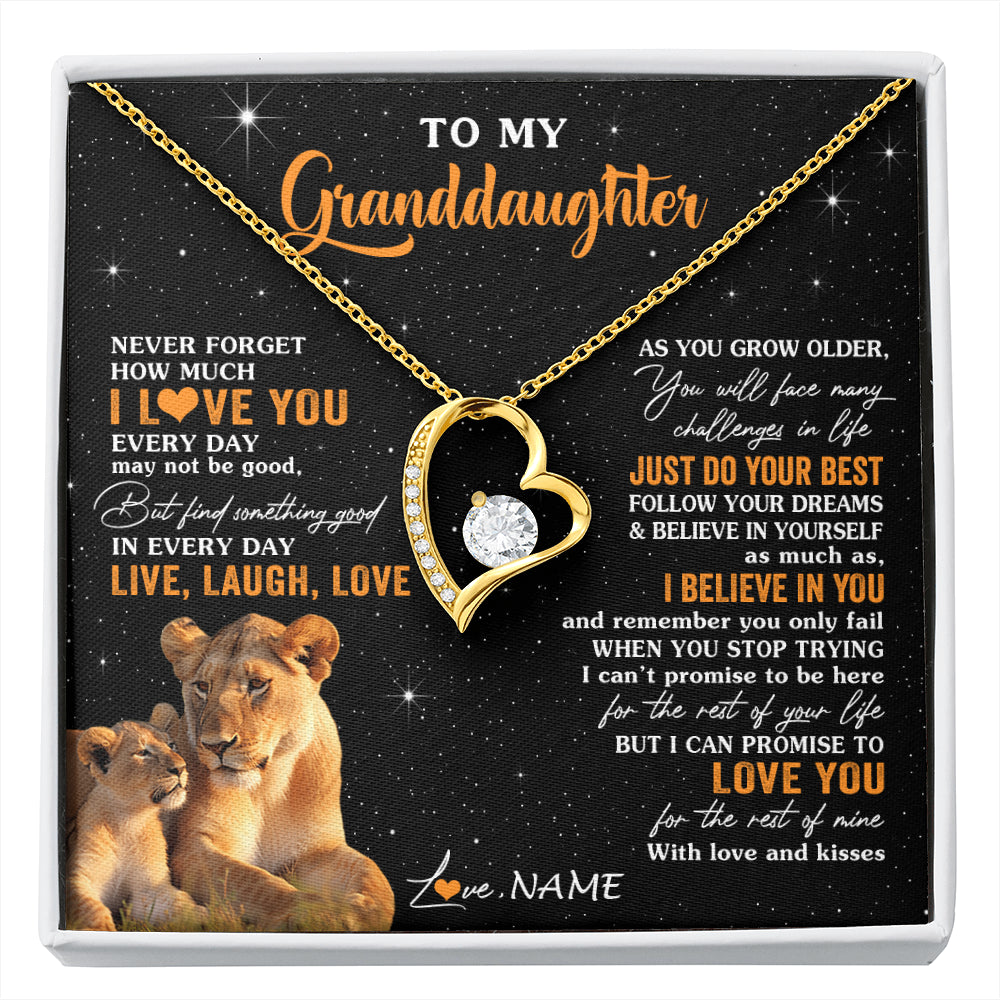 Personalized To My Granddaughter Necklace From Grandma Live Laugh Love Lion Birthday Gifts Positive Graduation Christmas Customized Gift Box Message Card