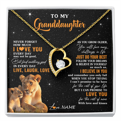 Personalized To My Granddaughter Necklace From Grandma Live Laugh Love Lion Birthday Gifts Positive Graduation Christmas Customized Gift Box Message Card