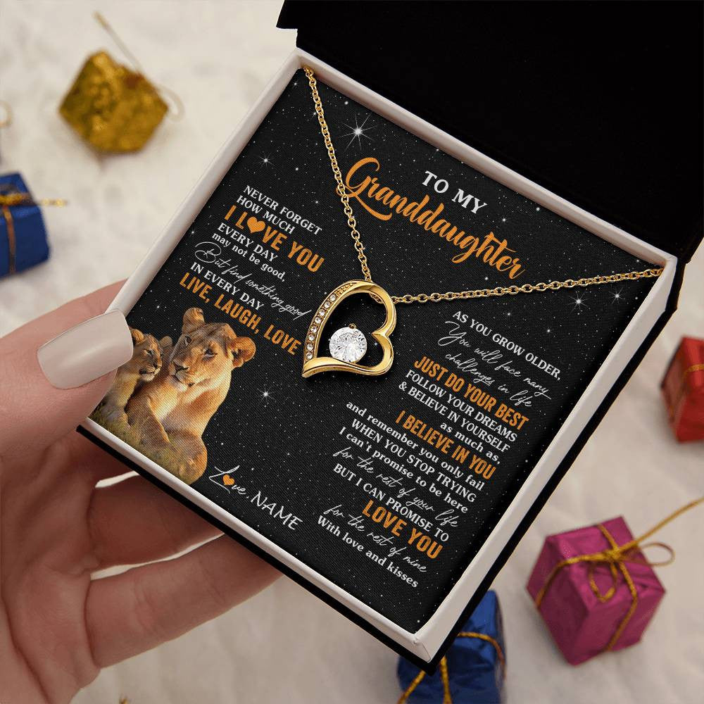 Personalized To My Granddaughter Necklace From Grandma Live Laugh Love Lion Birthday Gifts Positive Graduation Christmas Customized Gift Box Message Card
