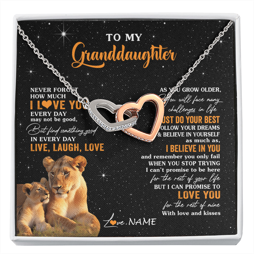 Personalized To My Granddaughter Necklace From Grandma Live Laugh Love Lion Birthday Gifts Positive Graduation Christmas Customized Gift Box Message Card