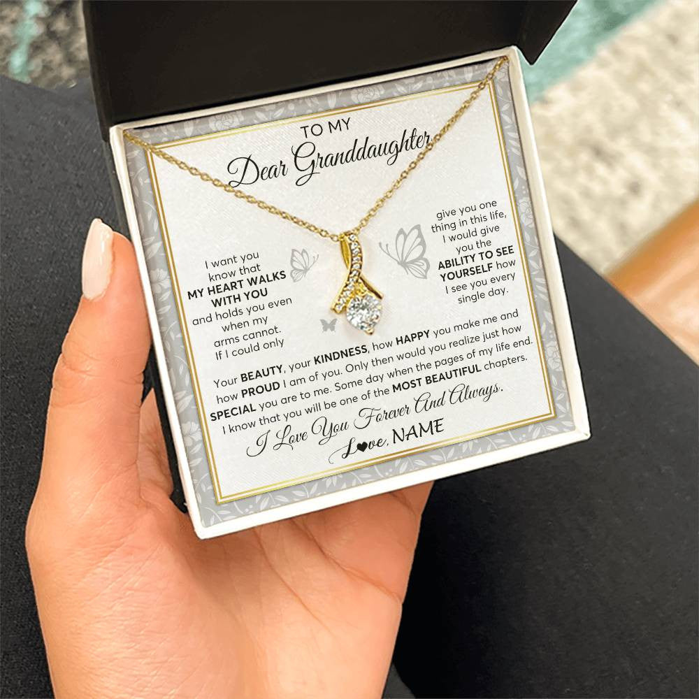 Personalized To My Granddaughter Necklace From Grandma My Heart Walks With You Granddaughter Birthday Gifts Jewelry Christmas Customized Gift Box Message Card