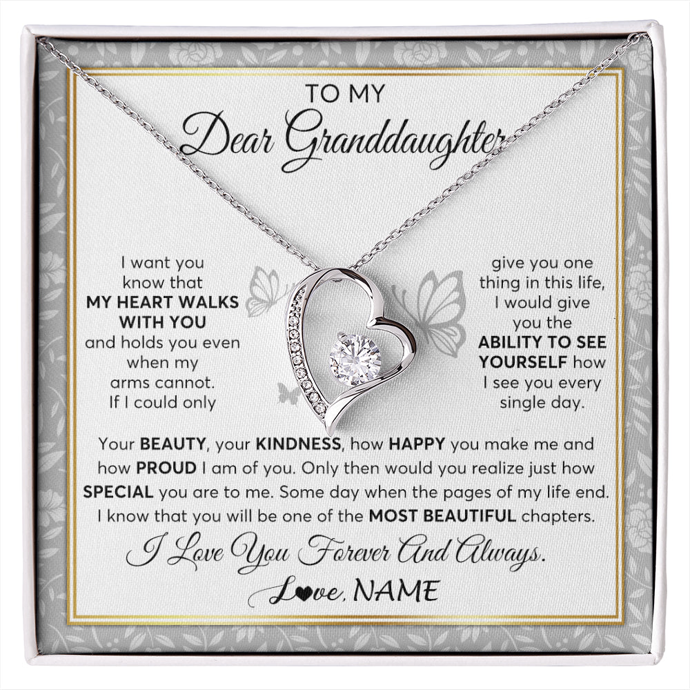Personalized To My Granddaughter Necklace From Grandma My Heart Walks With You Granddaughter Birthday Gifts Jewelry Christmas Customized Gift Box Message Card