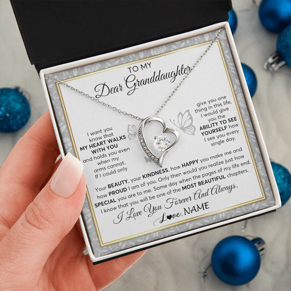 Personalized To My Granddaughter Necklace From Grandma My Heart Walks With You Granddaughter Birthday Gifts Jewelry Christmas Customized Gift Box Message Card