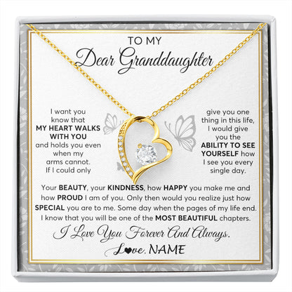 Personalized To My Granddaughter Necklace From Grandma My Heart Walks With You Granddaughter Birthday Gifts Jewelry Christmas Customized Gift Box Message Card