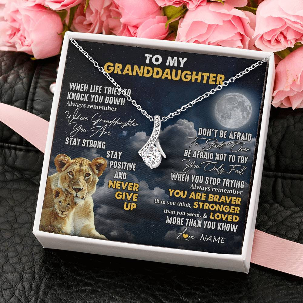 Personalized To My Granddaughter Necklace From Grandma Nana Lion Never Give Up Granddaughter Birthday Graduation Christmas Customized Gift Box Message Card