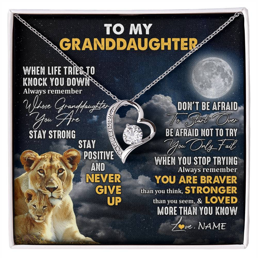 Personalized To My Granddaughter Necklace From Grandma Nana Lion Never Give Up Granddaughter Birthday Graduation Christmas Customized Gift Box Message Card
