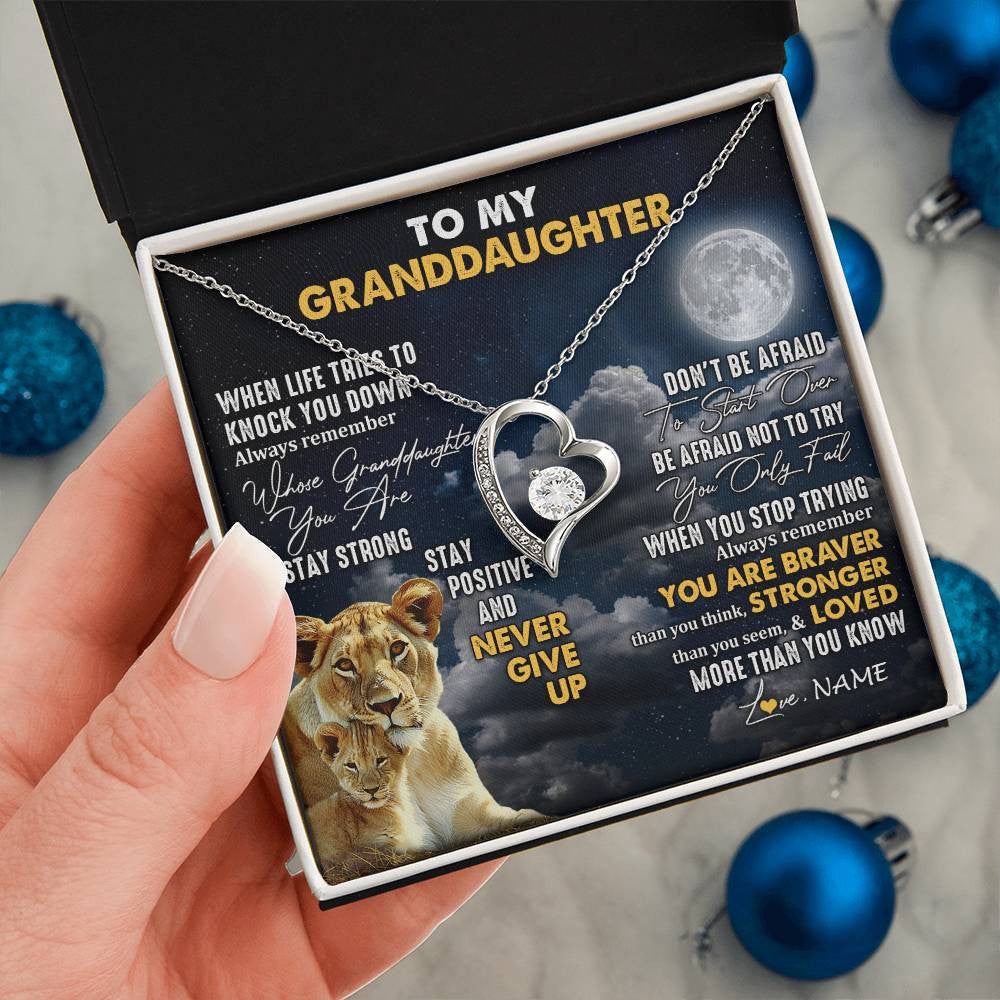 Personalized To My Granddaughter Necklace From Grandma Nana Lion Never Give Up Granddaughter Birthday Graduation Christmas Customized Gift Box Message Card