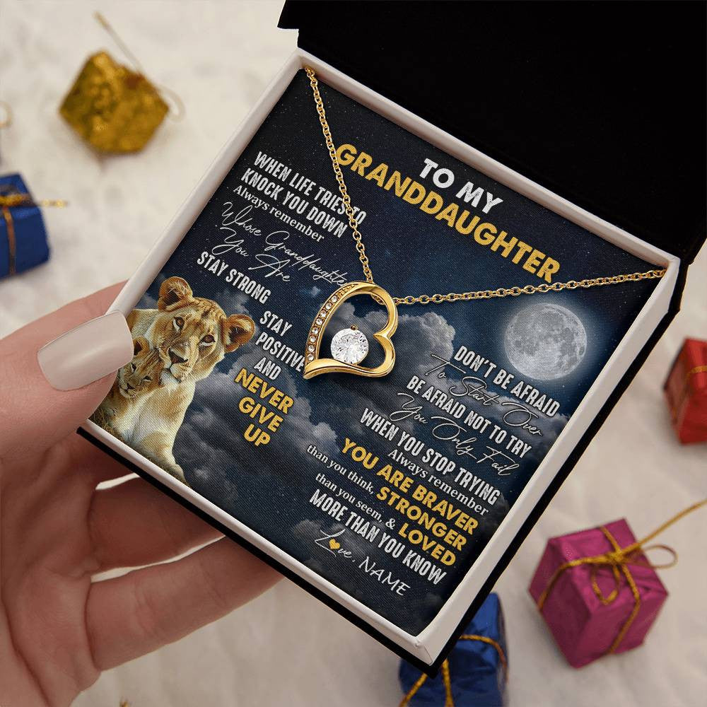 Personalized To My Granddaughter Necklace From Grandma Nana Lion Never Give Up Granddaughter Birthday Graduation Christmas Customized Gift Box Message Card