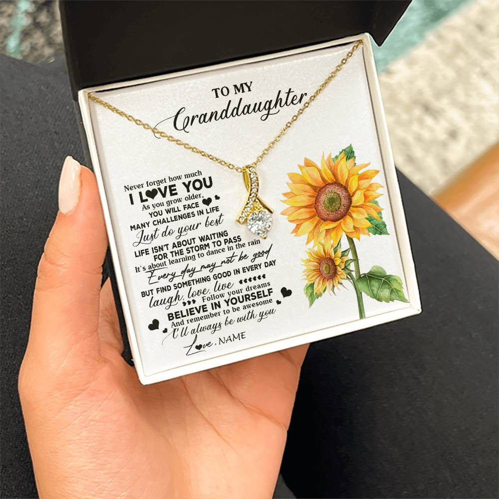 Personalized To My Granddaughter Necklace From Grandma Nana Sunflower Wood Laugh Love Live Granddaughter Birthday Christmas Customized Gift Box Message Card