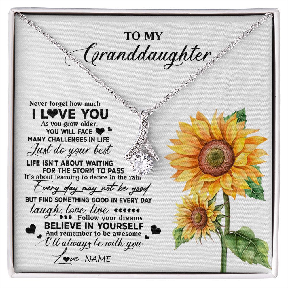 Personalized To My Granddaughter Necklace From Grandma Nana Sunflower Wood Laugh Love Live Granddaughter Birthday Christmas Customized Gift Box Message Card