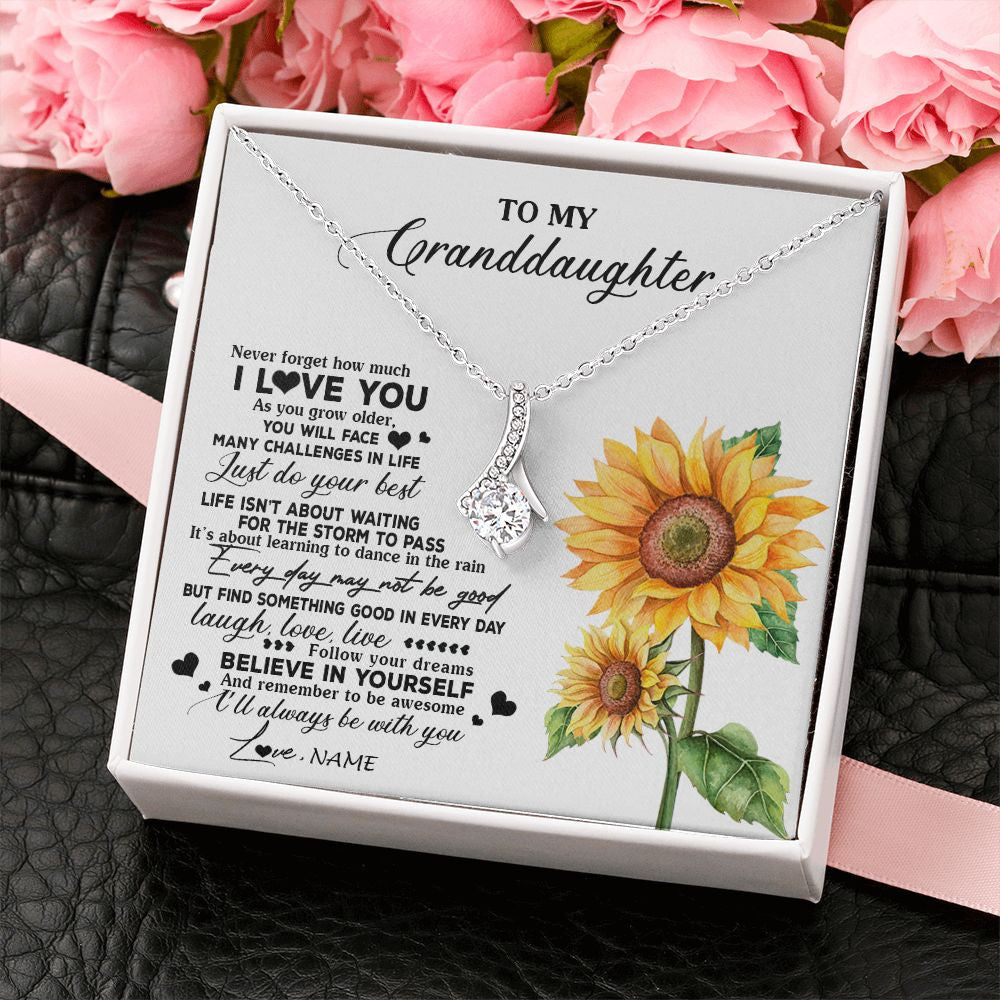 Personalized To My Granddaughter Necklace From Grandma Nana Sunflower Wood Laugh Love Live Granddaughter Birthday Christmas Customized Gift Box Message Card