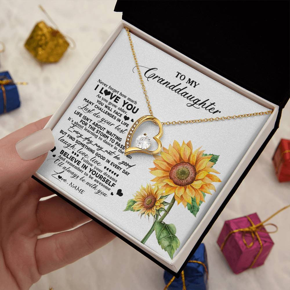 Personalized To My Granddaughter Necklace From Grandma Nana Sunflower Wood Laugh Love Live Granddaughter Birthday Christmas Customized Gift Box Message Card