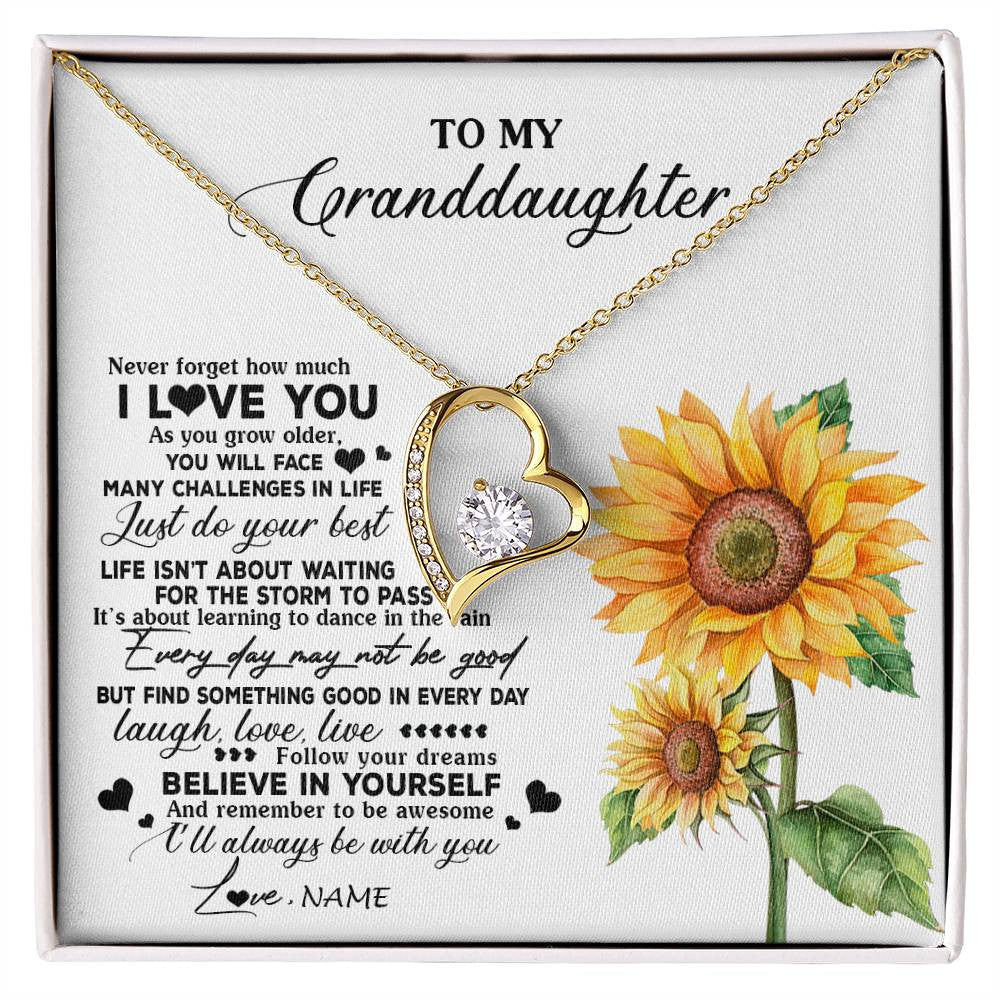 Personalized To My Granddaughter Necklace From Grandma Nana Sunflower Wood Laugh Love Live Granddaughter Birthday Christmas Customized Gift Box Message Card