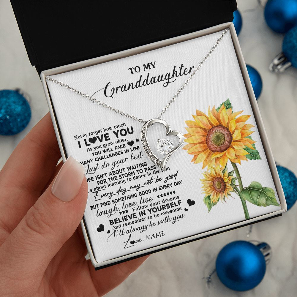 Personalized To My Granddaughter Necklace From Grandma Nana Sunflower Wood Laugh Love Live Granddaughter Birthday Christmas Customized Gift Box Message Card