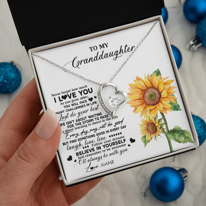 Personalized To My Granddaughter Necklace From Grandma Nana Sunflower Wood Laugh Love Live Granddaughter Birthday Christmas Customized Gift Box Message Card