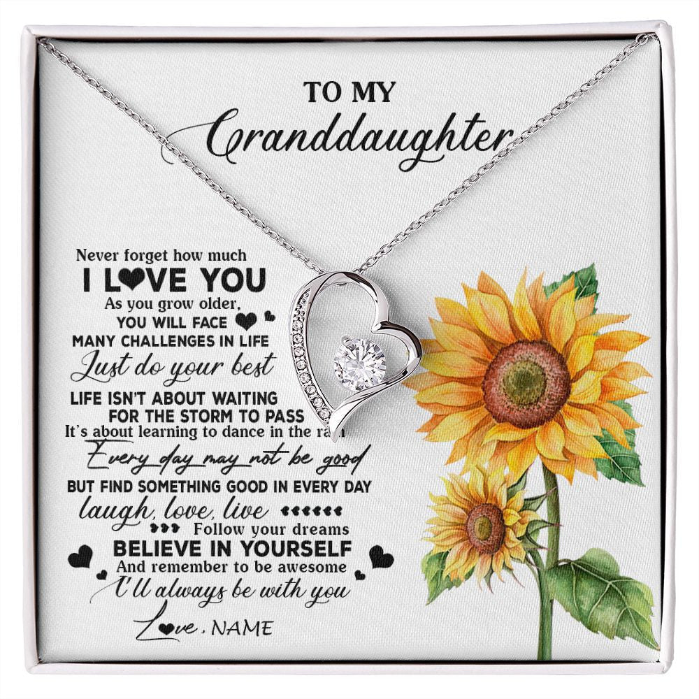 Personalized To My Granddaughter Necklace From Grandma Nana Sunflower Wood Laugh Love Live Granddaughter Birthday Christmas Customized Gift Box Message Card