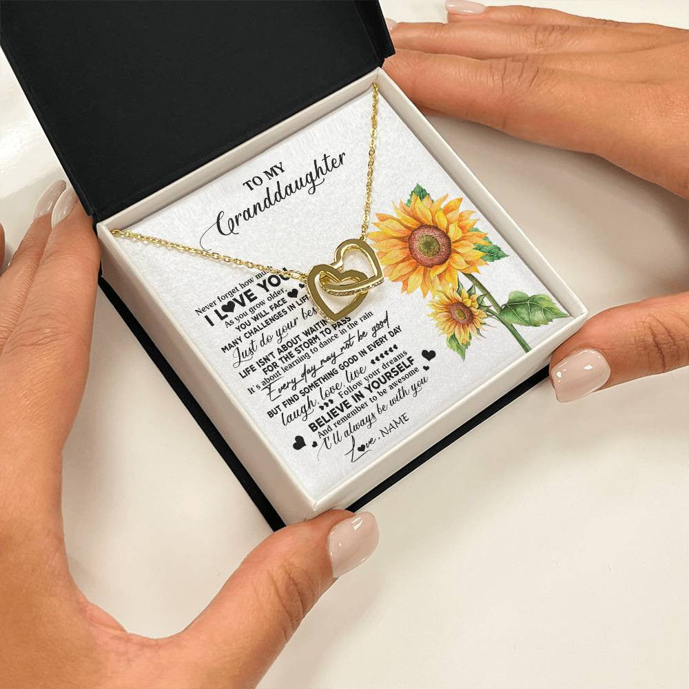 Personalized To My Granddaughter Necklace From Grandma Nana Sunflower Wood Laugh Love Live Granddaughter Birthday Christmas Customized Gift Box Message Card