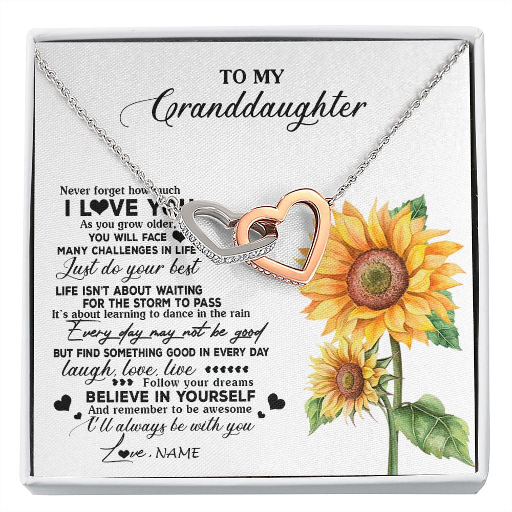 Personalized To My Granddaughter Necklace From Grandma Nana Sunflower Wood Laugh Love Live Granddaughter Birthday Christmas Customized Gift Box Message Card